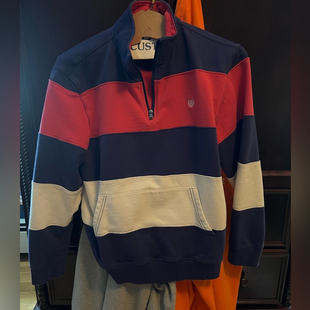 L CHAPS Striped zip up turtle neck sweater
